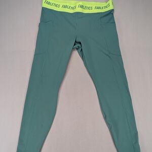 Fabletics Kids Teal and Neon Yellow Leggings